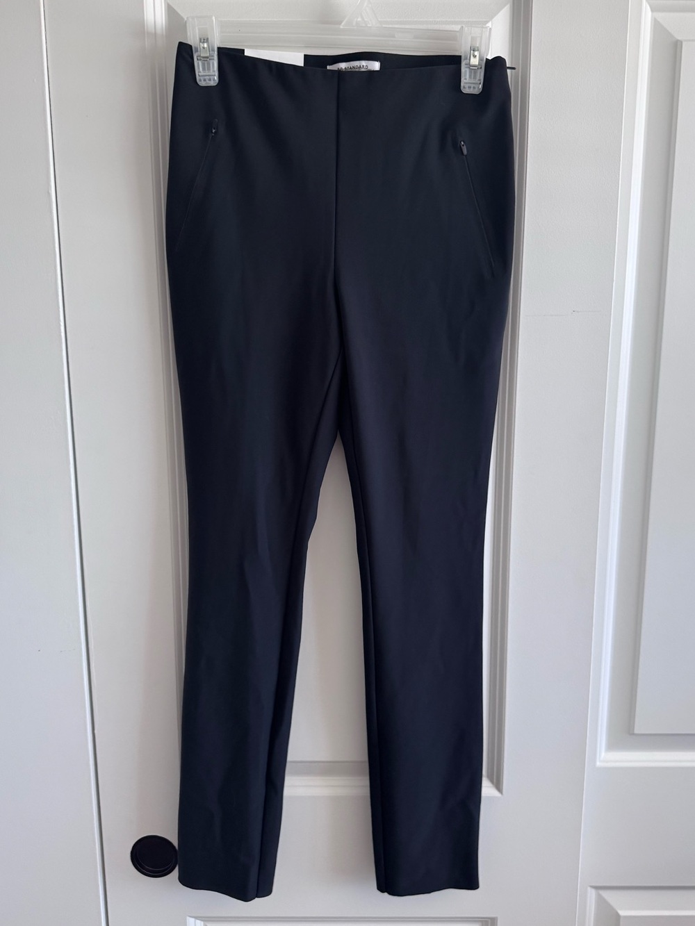 BR Standard Black Straight-Leg Ponte Pants with side zipper and back split hem